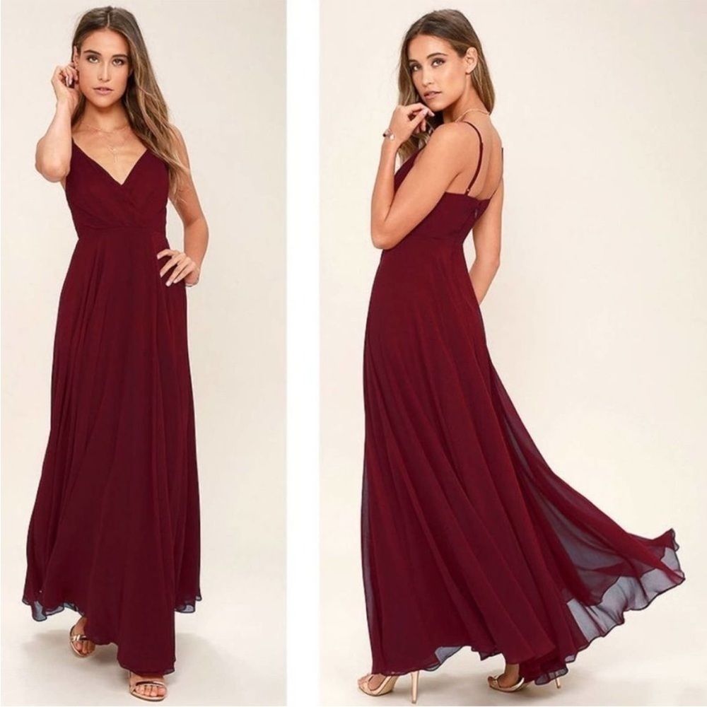 Lulus All About Love Maxi Dress Wine Red Chiffon Formal‎ Gown Medium